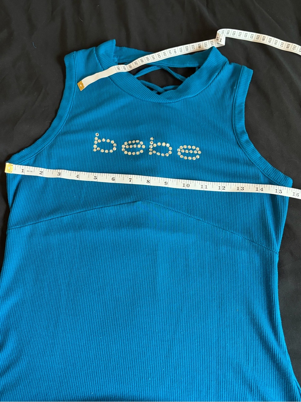 Y2K BEBE Blue Rhinestone Racer Back Tank Too - Picture 6 of 7